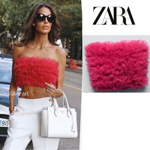 ZARA Hot Pink Ruffled Tulle Clutch